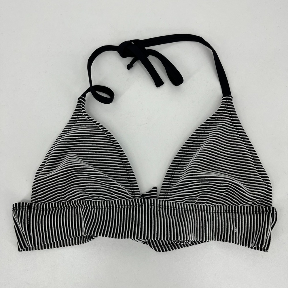 Shade & Shore Bikini Top Women's Size M Black White Striped Triangle Wireless